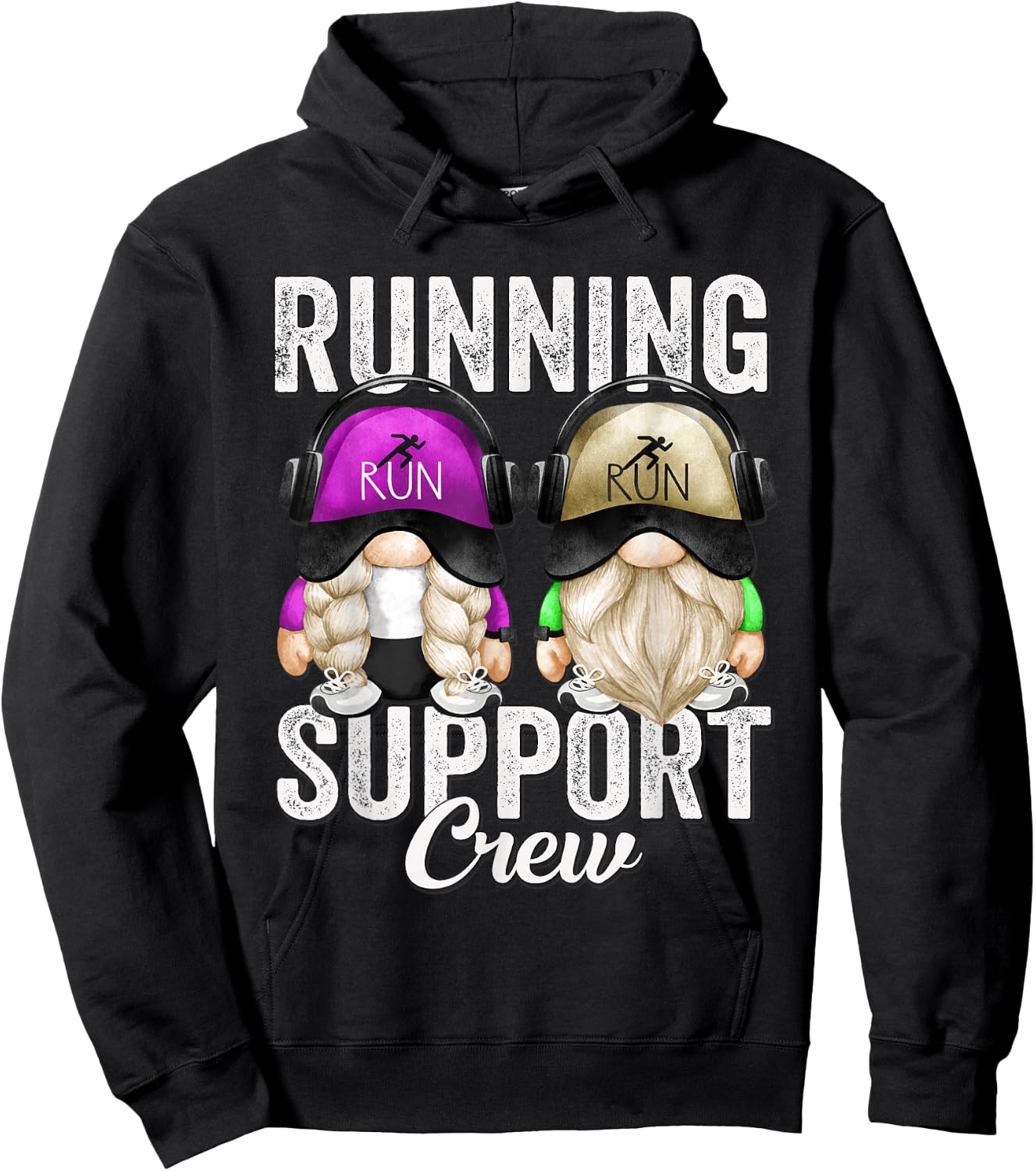 Funny Running Support Crew Gnomies For Half Marathon Runners Hoodie - Hoodie | Black