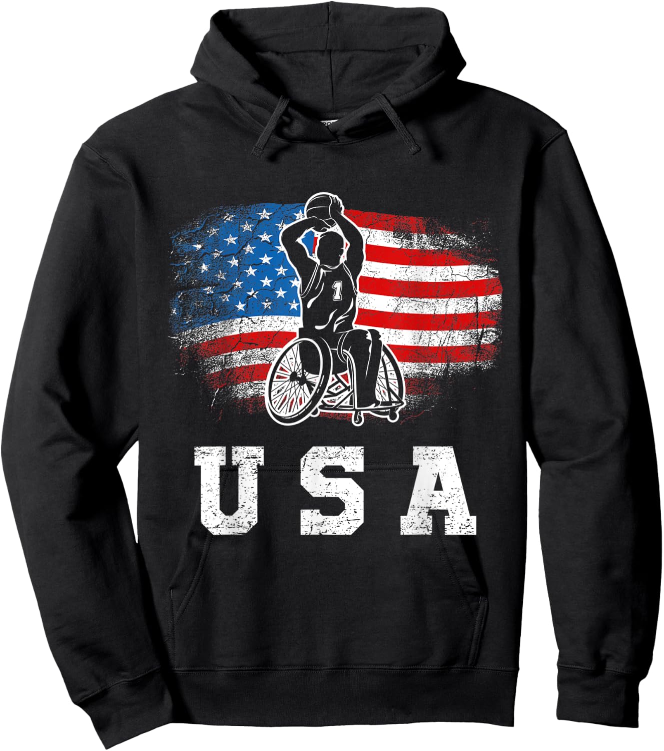 Wheelchair Basketball,Disability Sports Handicap Usa Flag Hoodie - Hoodie | Black