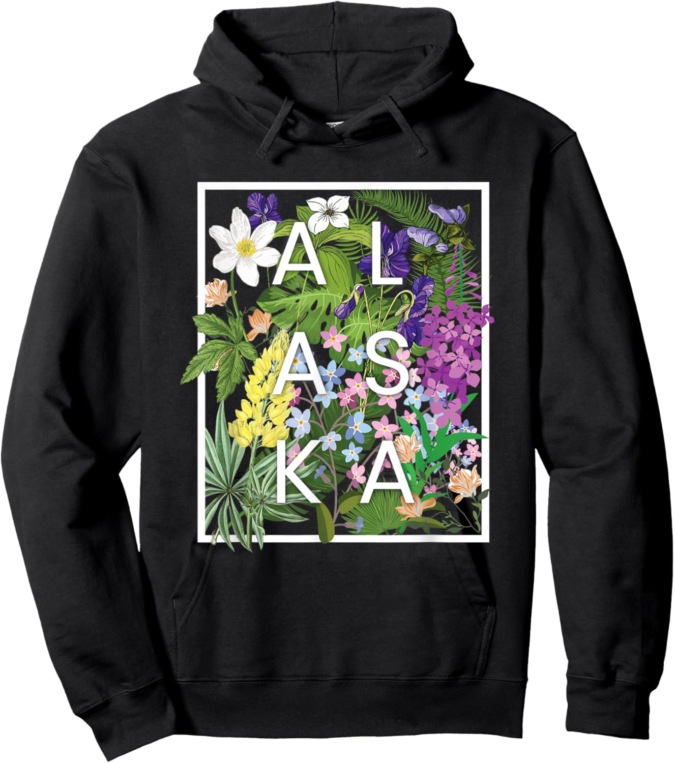 Flowers of Alaska Word Art - Alaskan Pride Hoodie - Hoodie | Black