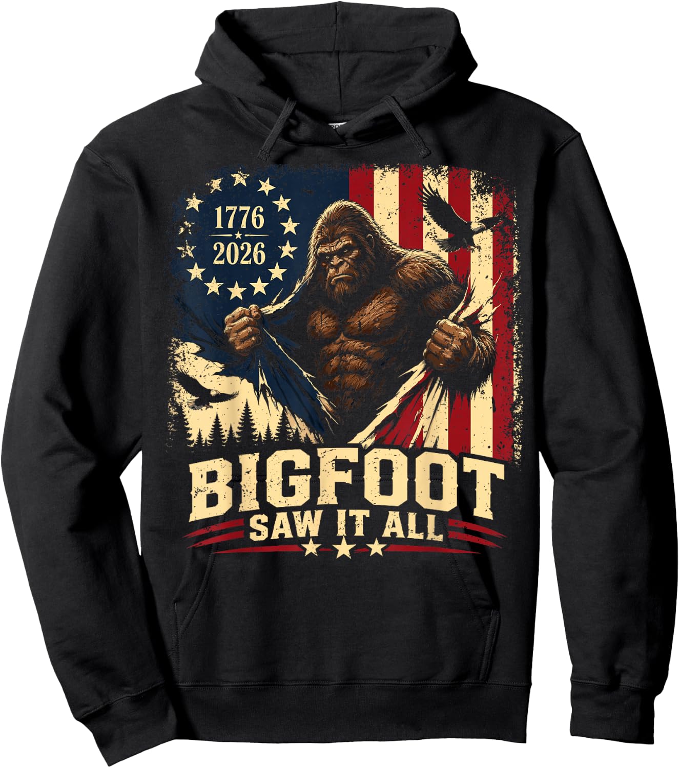 Bigfoot Saw It All 250 Years American 250th Anniversary USA Hoodie - Hoodie | Black