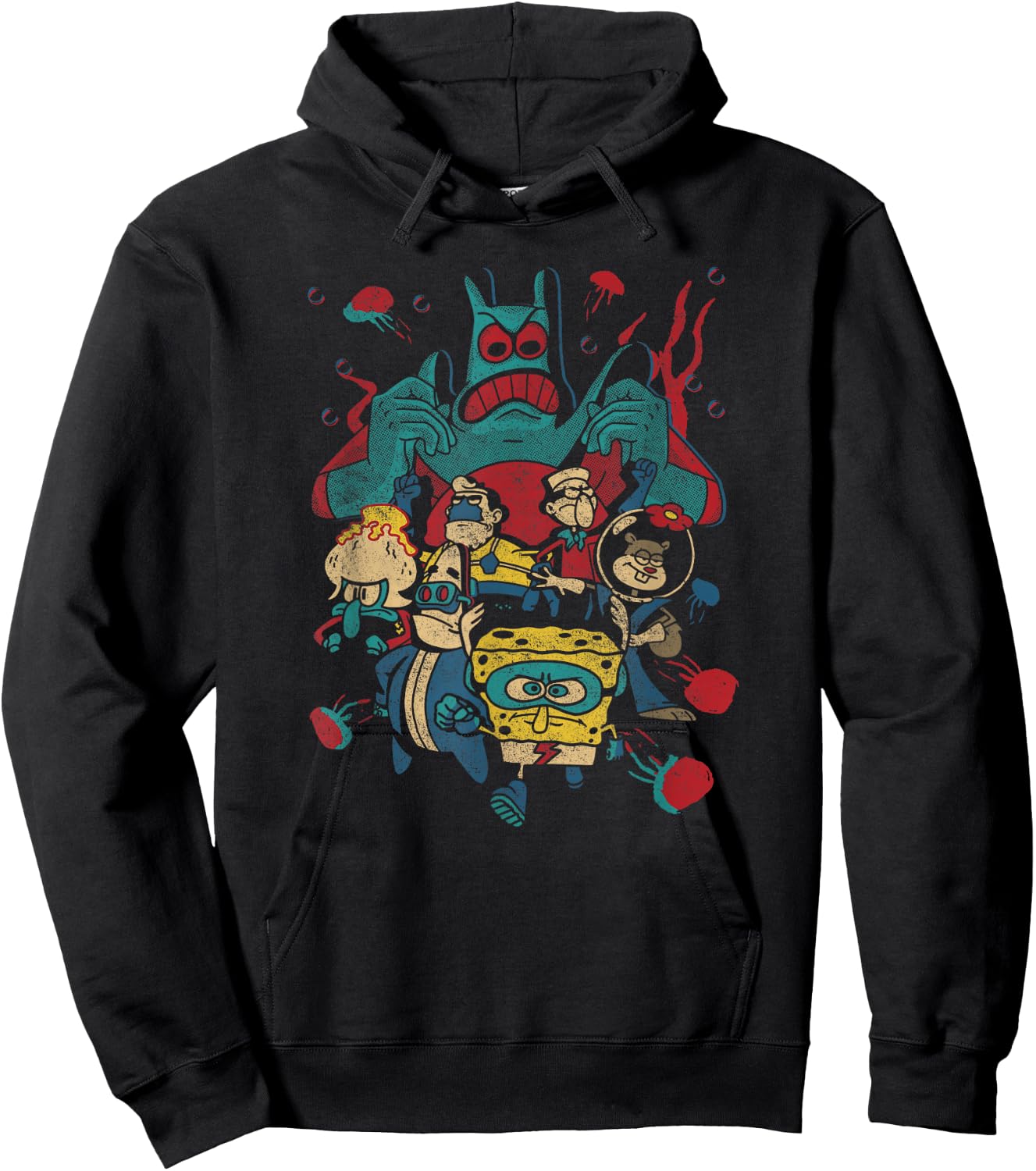 SpongeBob Retro Superhero Group Poster Hoodie - Hoodie | Black