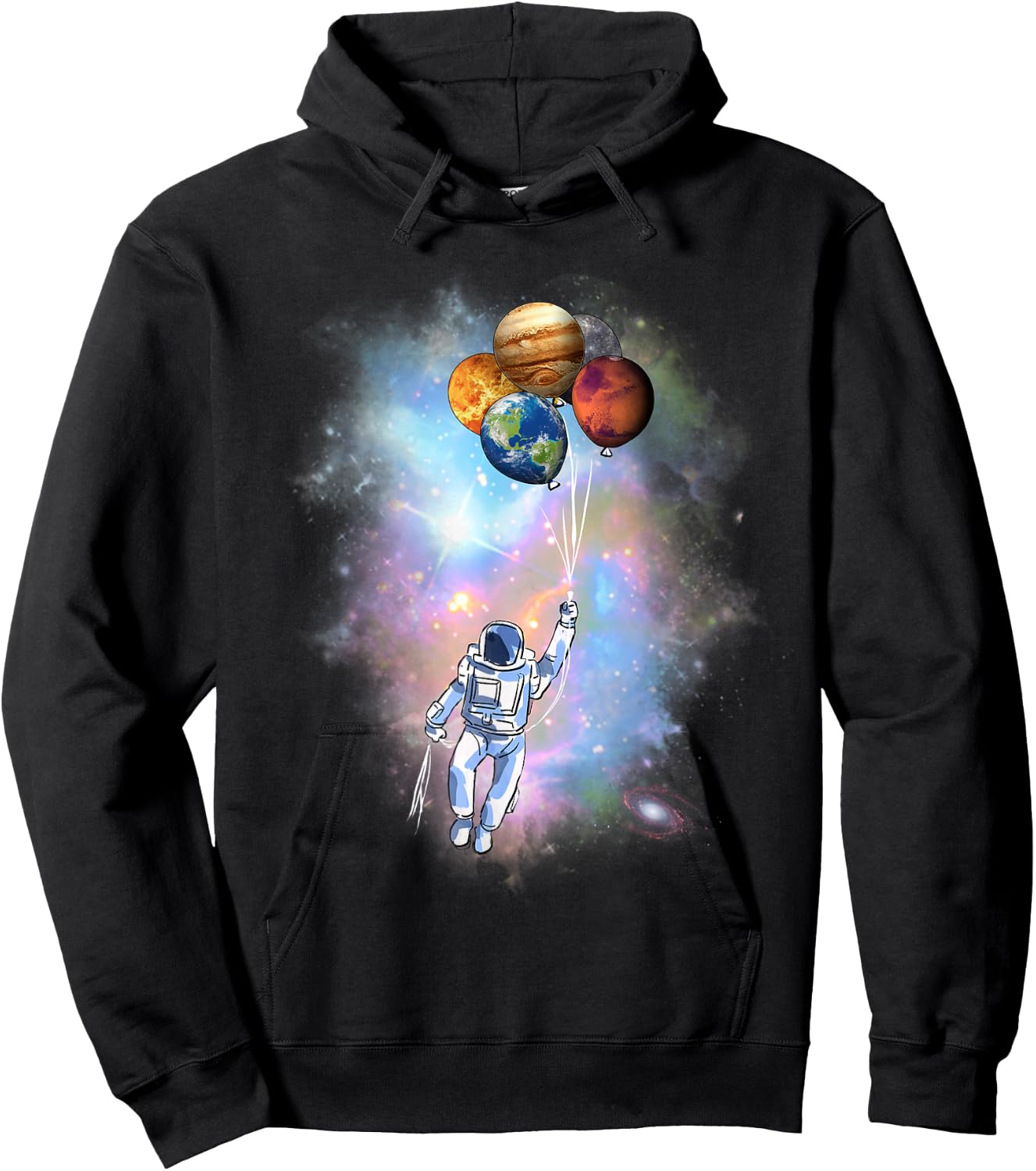 Astronaut Planet Balloon Space Exploration Hoodie - Hoodie | Black