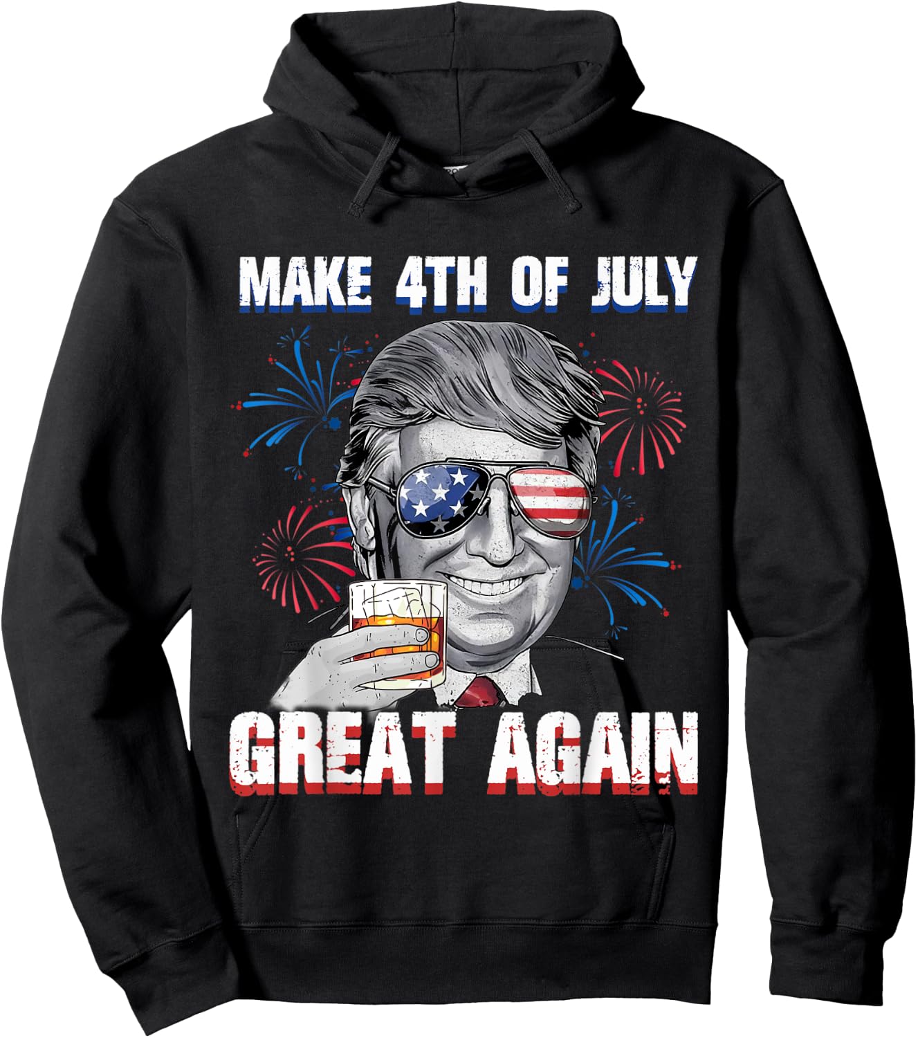 Make 4th Of July Great Again Funny Trump Men Drinking Beer Hoodie - Hoodie | Black