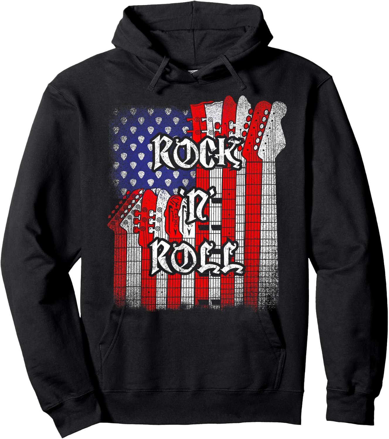Rock And Roll American Flag Guitar , Independence Day Hoodie - Hoodie | Black