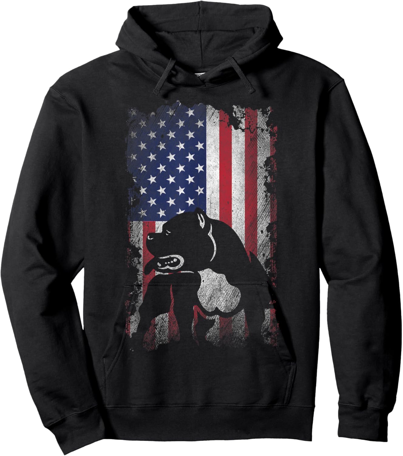 Patriotic American Bully American Flag USA Pitbull Dog Lover Women Kids Men Hoodie - Hoodie | Black