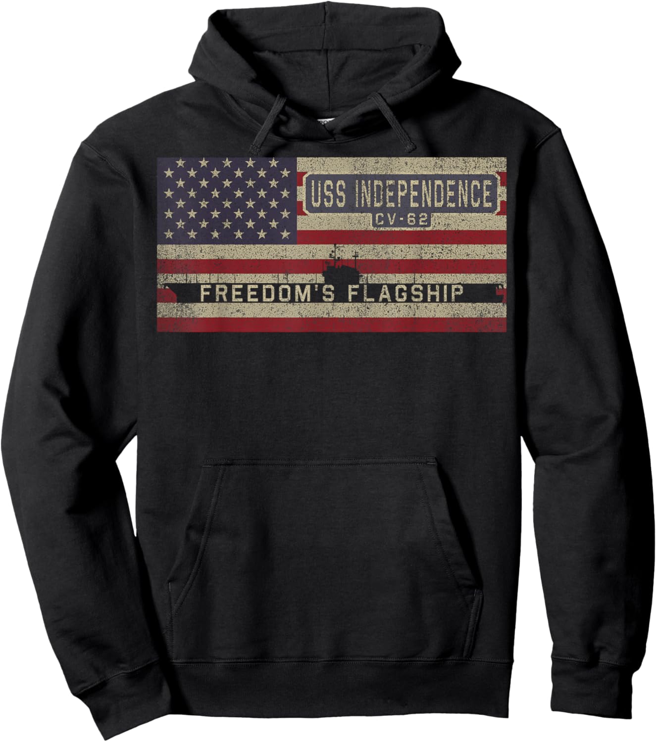 USS Independence CV-62 Aircraft Carrier USA American Flag Hoodie - Hoodie | Black
