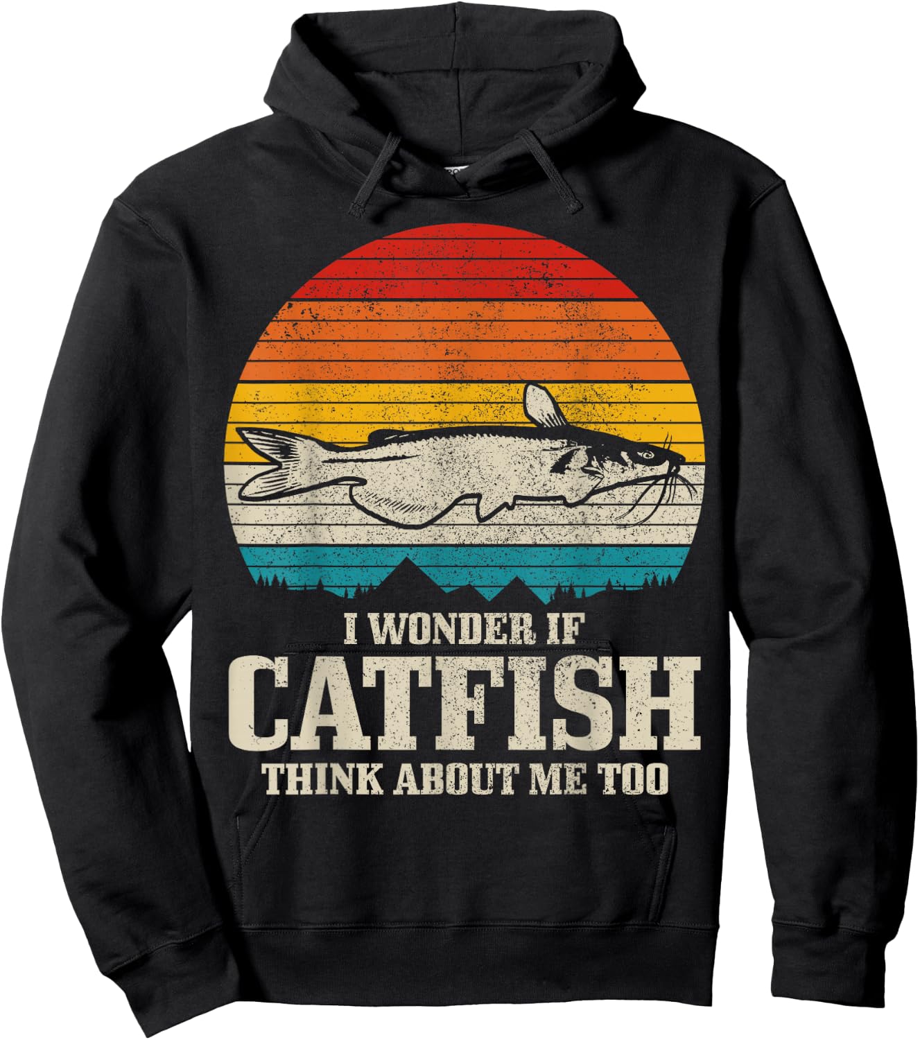 I Wonder If Catfish Think About Me Vintage Funny Catfishing Hoodie - Hoodie | Black