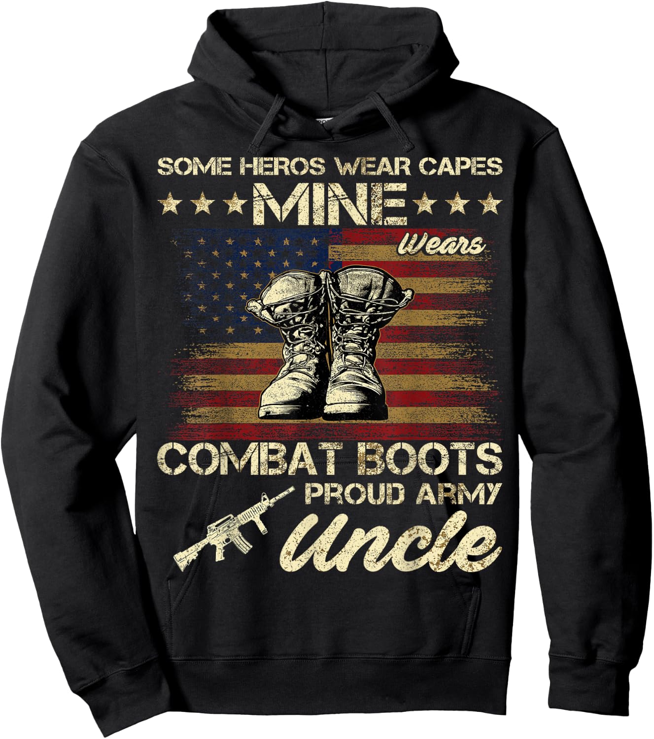 Some Heros Wear Capes Mine Wears Combat Boots Army Uncle Hoodie - Hoodie | Black