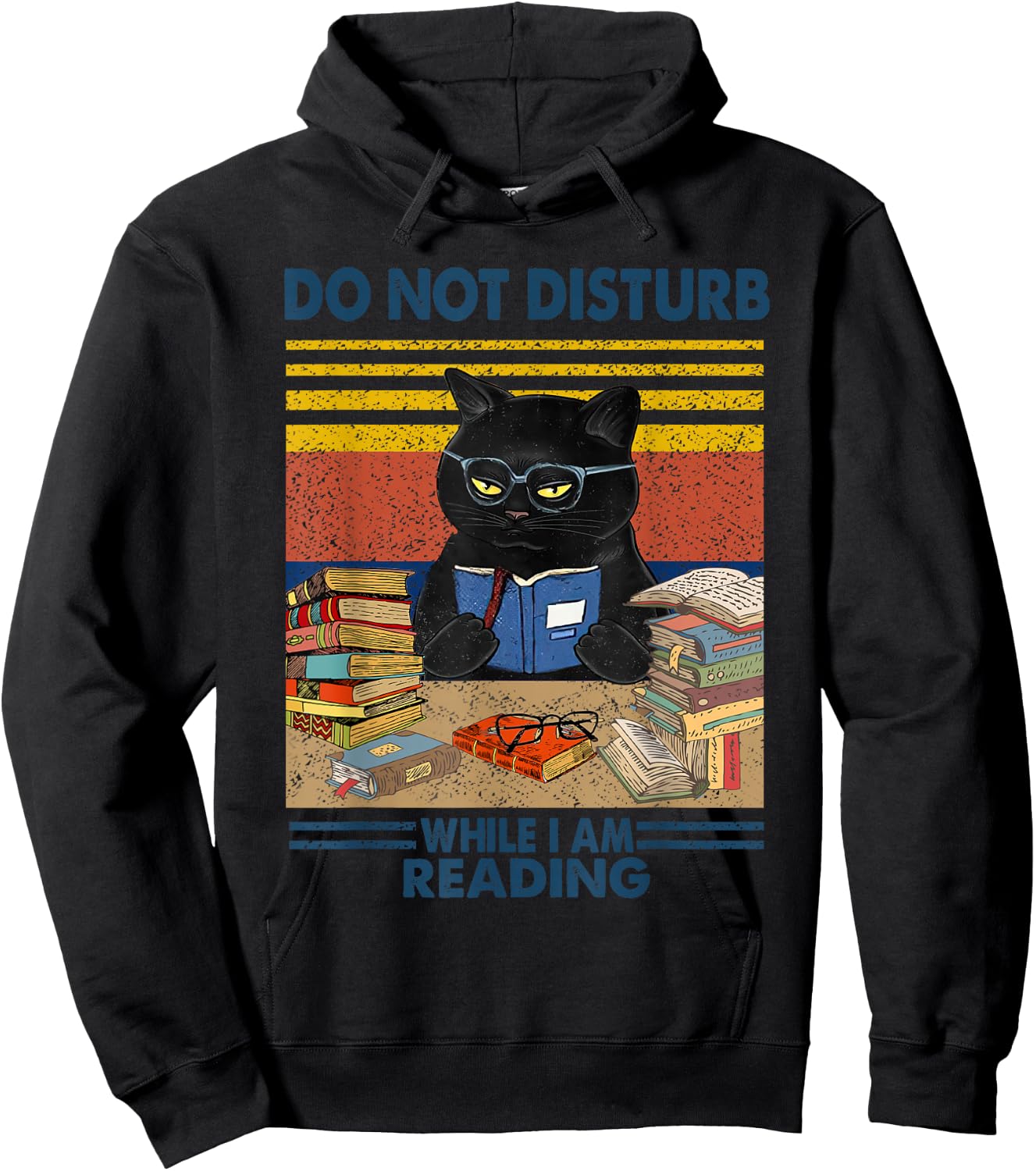 Do Not Disturb When I'm Reading A Book Black Glassed Cat Hoodie - Hoodie | Black