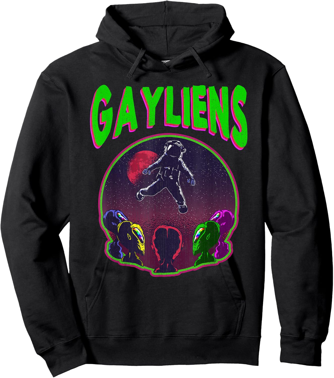 Gayliens Gay LGBTQ Rainbow Space Aliens Moon Astronaut Gift Hoodie - Hoodie | Black