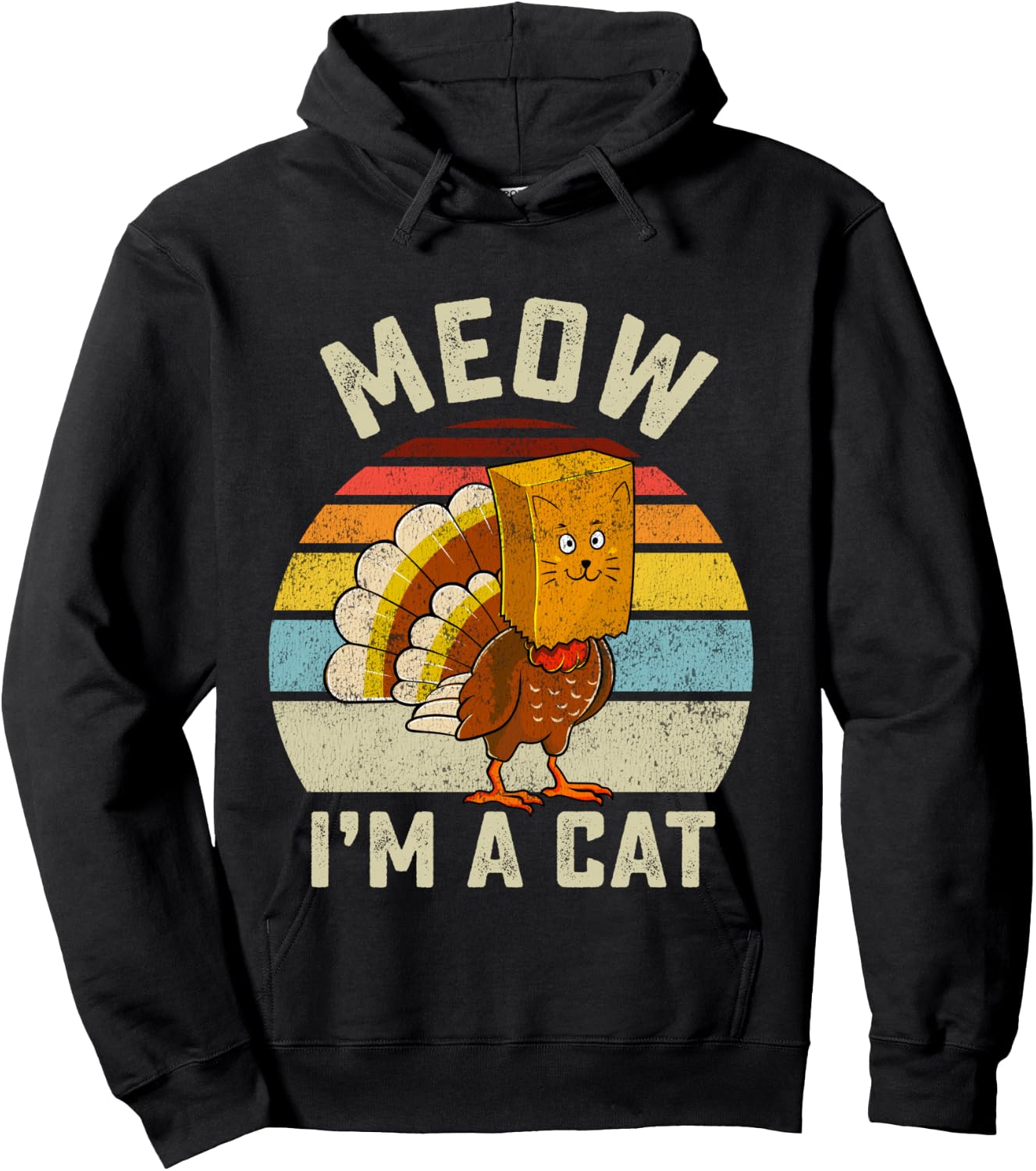Thanksgiving Funny Turkey Fake Cat Retro Women Men Kids Hoodie - Hoodie | Black