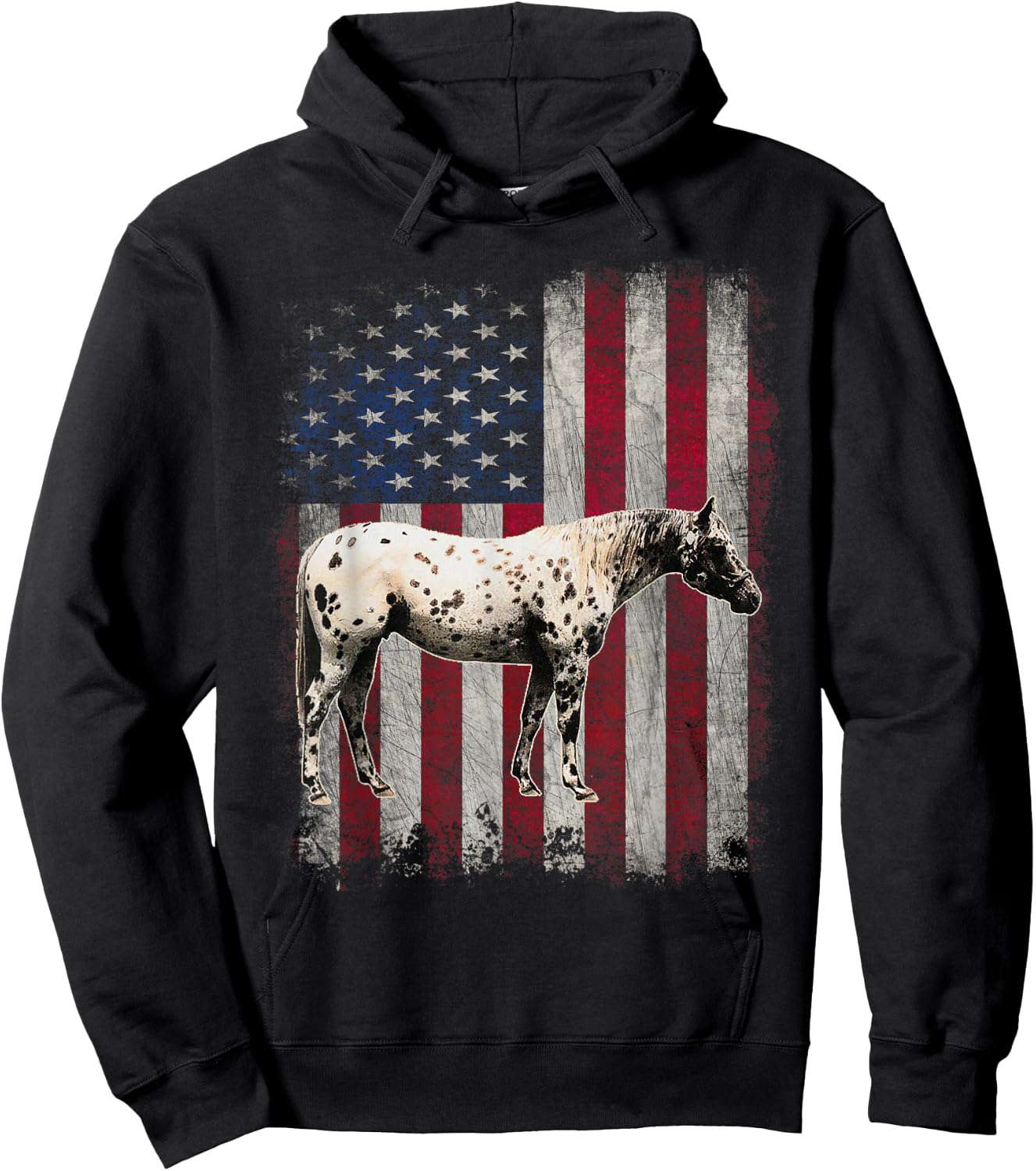 Appaloosa Horse Patriotic American Flag Vintage Horseback Women Kids Men Hoodie - Hoodie | Black