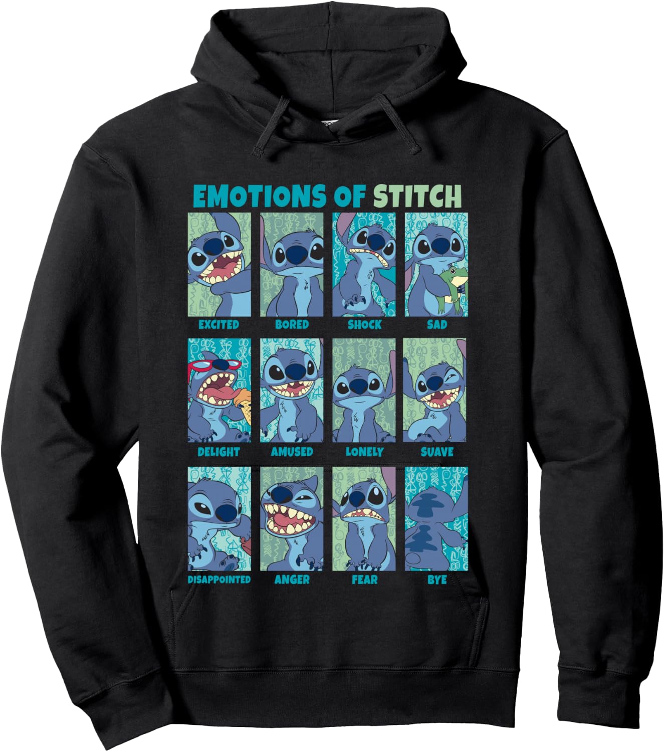 Disney Lilo & Stitch Emotions of Stitch Box Up Panels Hoodie - Hoodie | Black