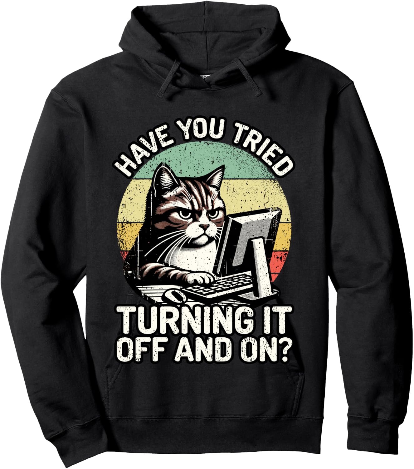 Tech Support Humor I Cat Tech Engineer I Computer IT Guy Hoodie - Hoodie | Black