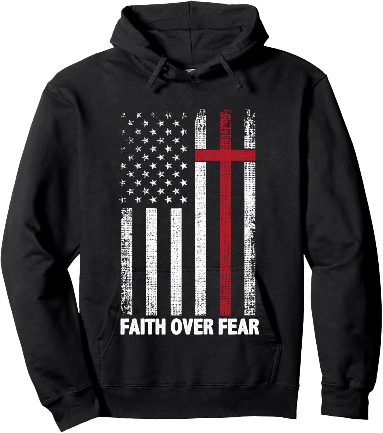 Faith Over Fear Patriotic Christian Cross American Flag Hoodie - Hoodie | Black