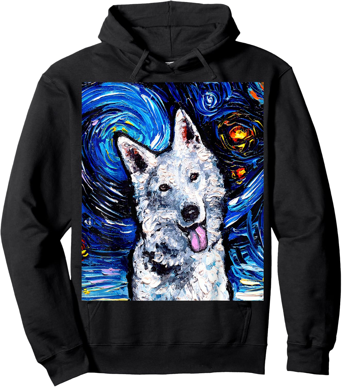White German Shepherd Portrait Starry Night Dog Art by Aja Hoodie - Hoodie | Black