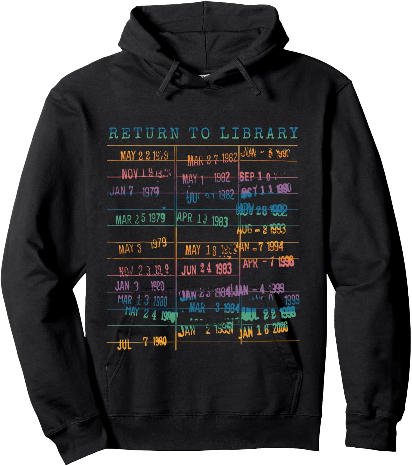 Library Card Vintage Book Due Date Bookish Rainbow Reading Hoodie - Hoodie | Black
