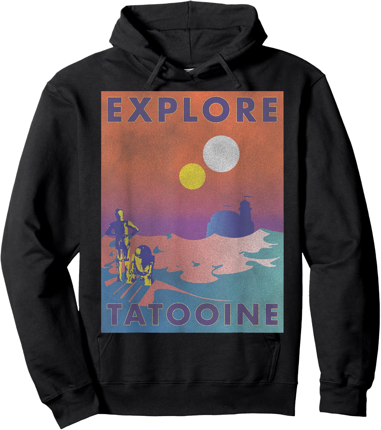 Star Wars Explore Tatooine Faded Retro C-3PO & R2-D2 Poster Hoodie - Hoodie | Black