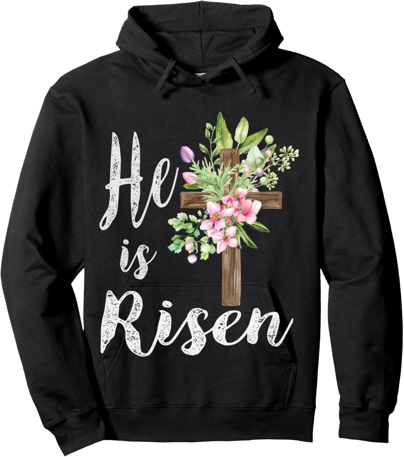 He is Risen Floral Cross Vintage Happy Easter Hoodie - Hoodie | Black