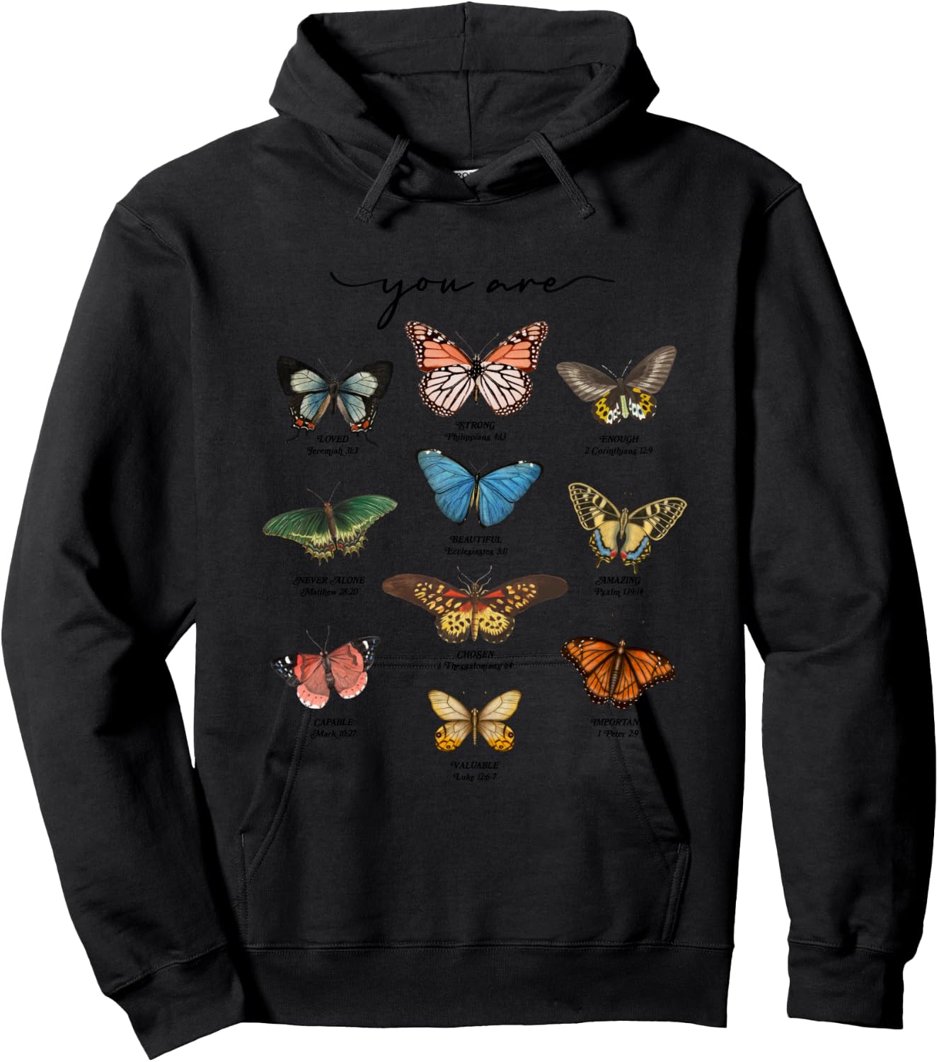 Butterfly Bible Verse You Are Loved Christian Jesus Faith Hoodie - Hoodie | Black