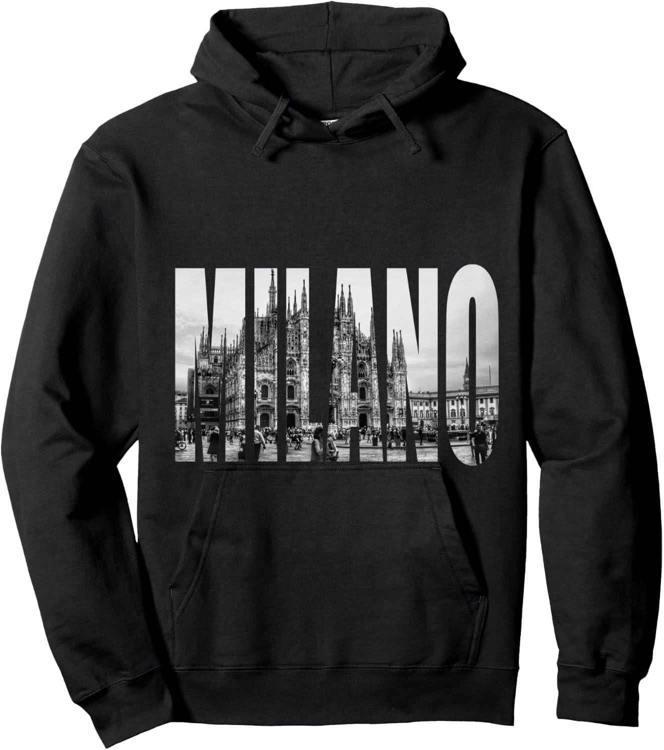Milano Duomo Black and White Logo Image Hoodie - Hoodie | Black