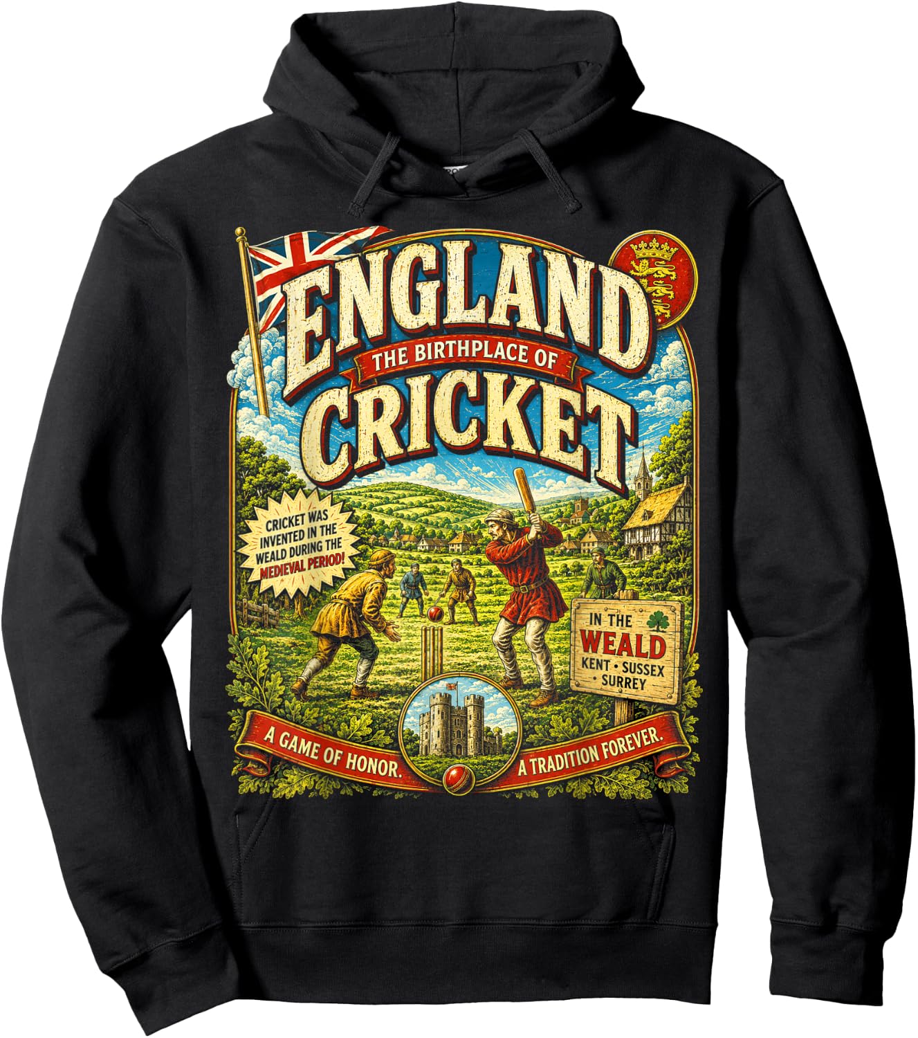 England Cricket Vintage | Birthplace of Cricket Retro Hoodie - Hoodie | Black