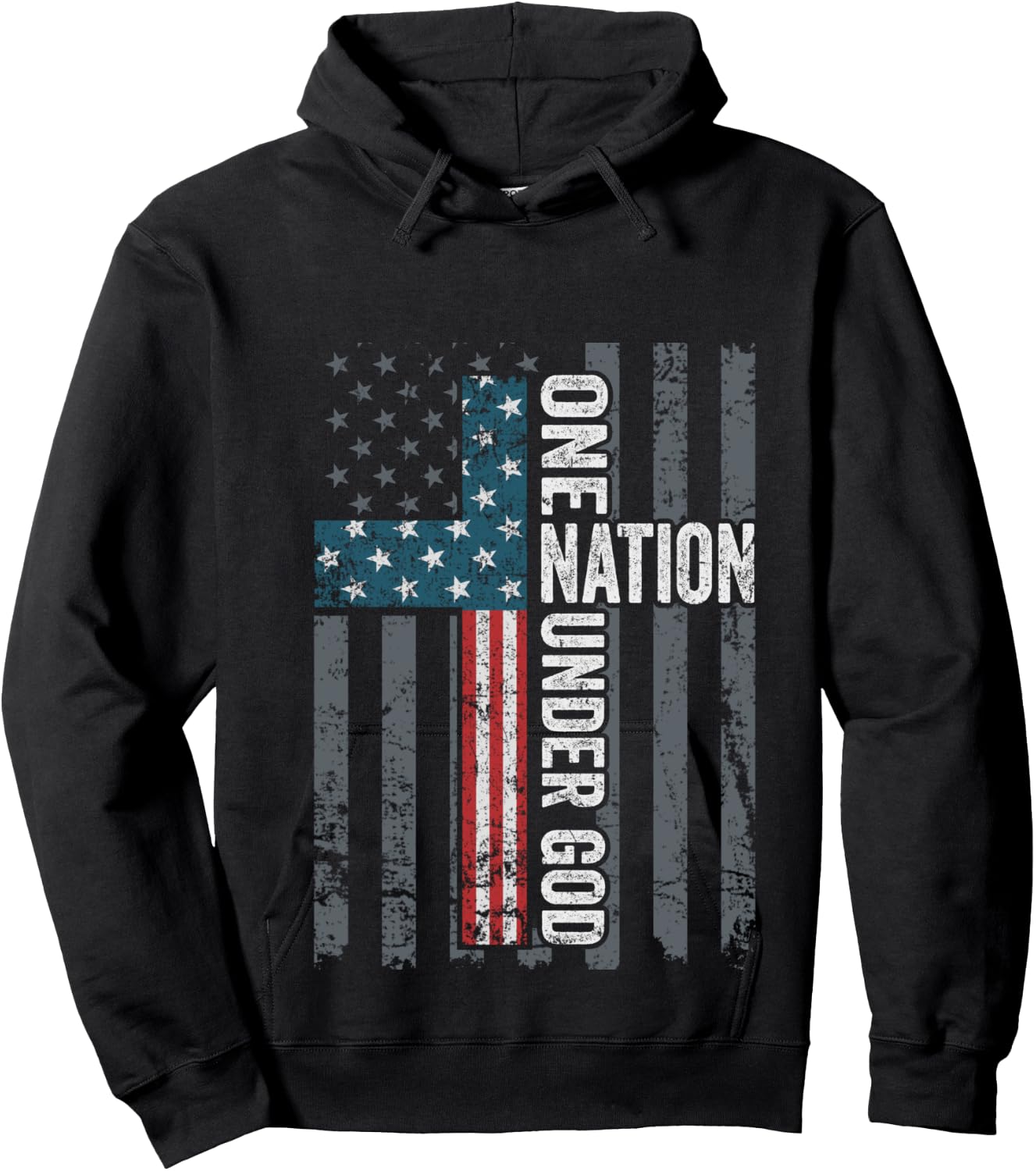 ONE NATION UNDER GOD - USA Cross Flag Christian - ON BACK Hoodie - Hoodie | Black