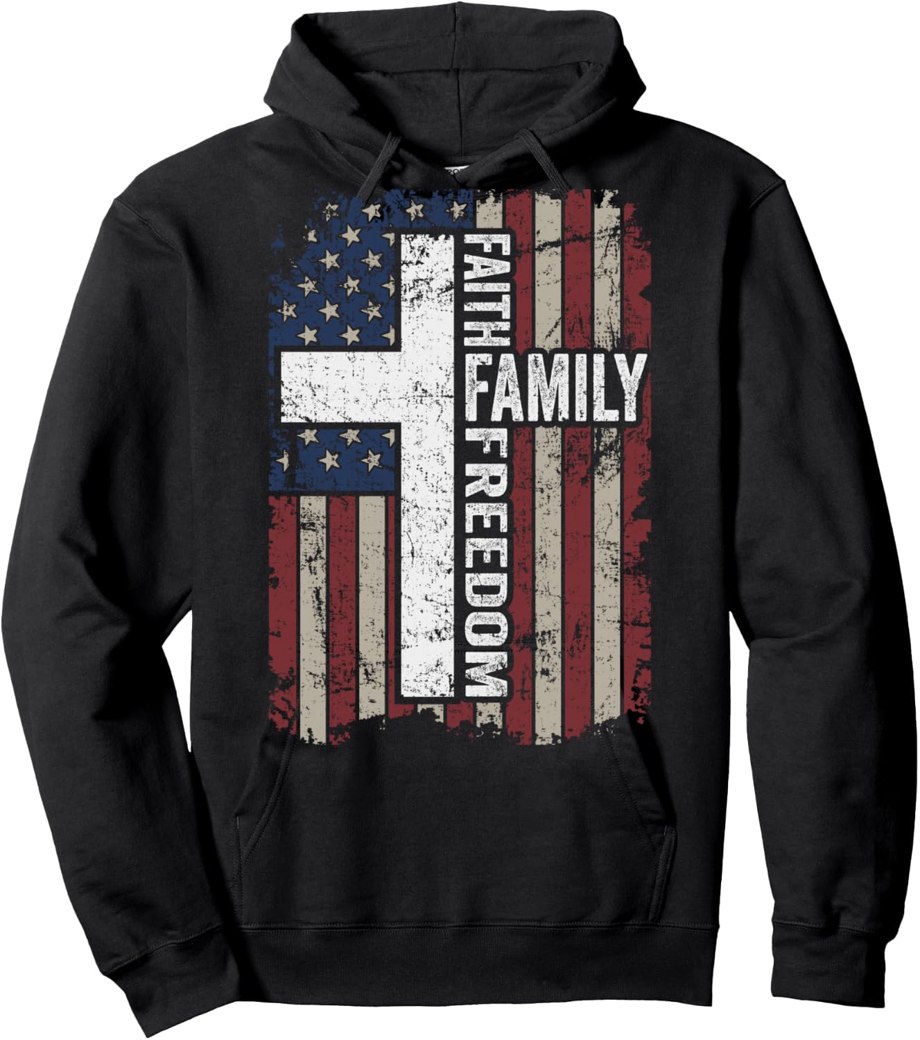 Faith Family Freedom - Christian Vintage USA Flag - ON BACK Hoodie - Hoodie | Black