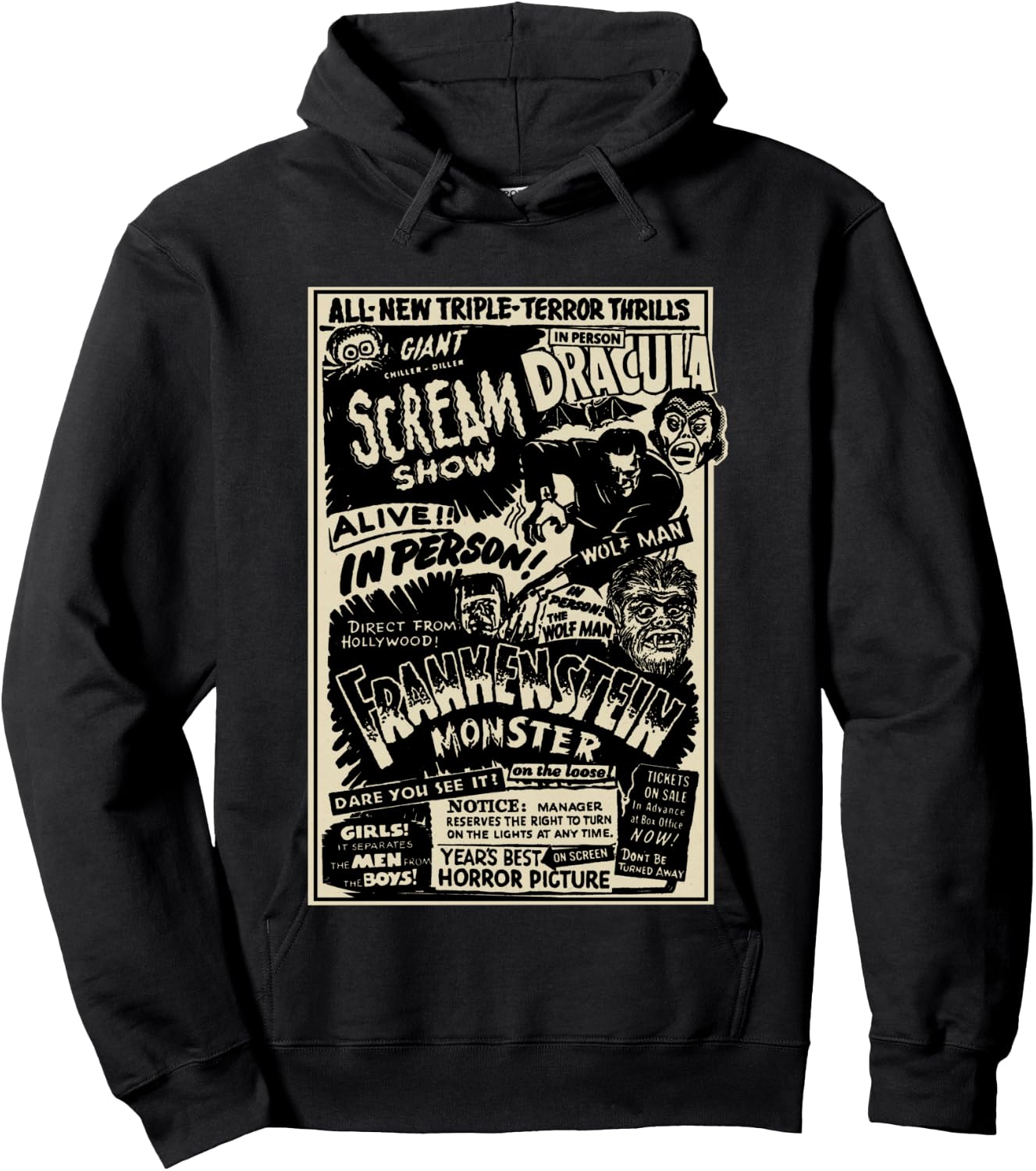 Horror Movie Monster Mummy Dracula Werewolf Frankenstein Hoodie - Hoodie | Black