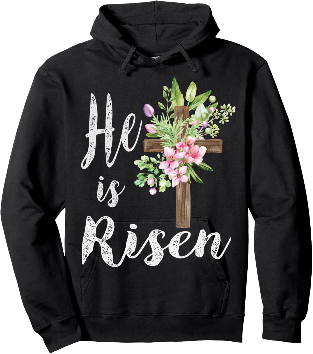 He is Risen Floral Cross Vintage Happy Easter Hoodie - Hoodie | Black