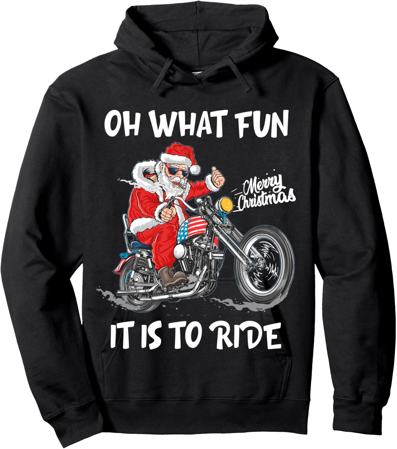 Biker Santa Motorcycle Fan Merry Christmas Xmas Holidays Hoodie - Hoodie | Black