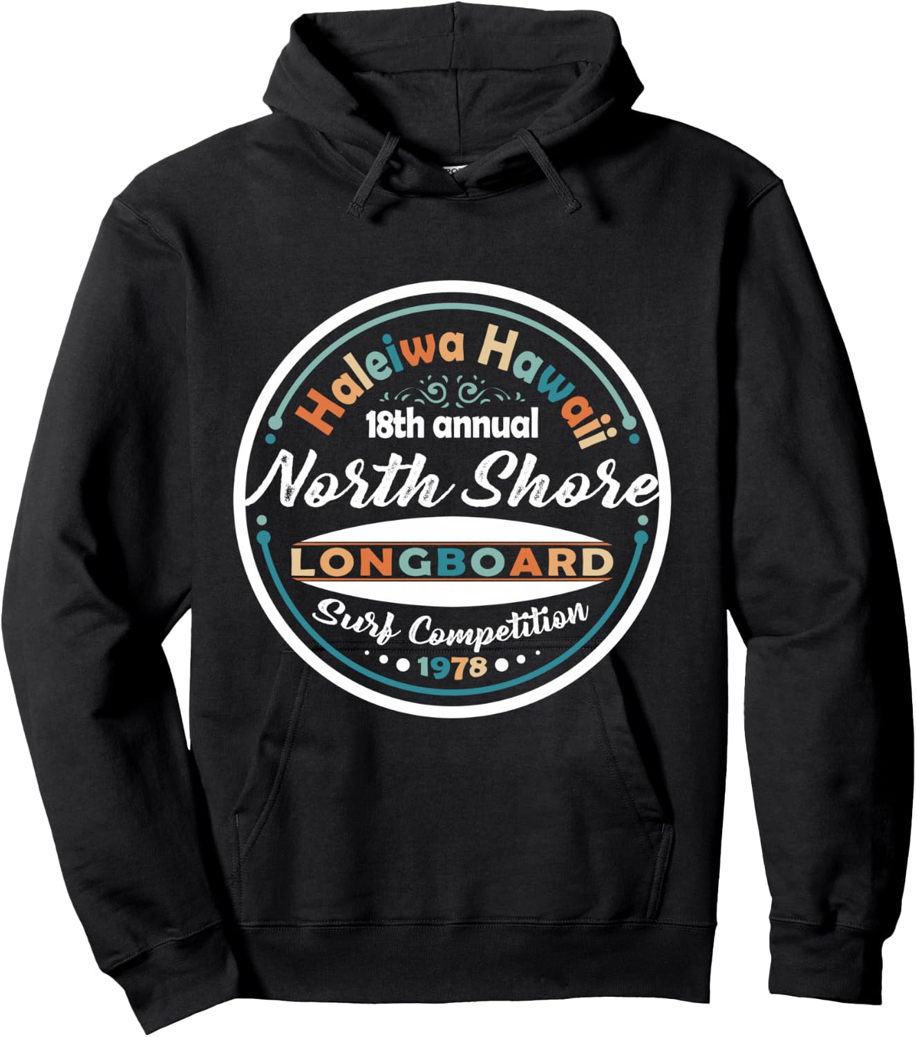 North Shore Long Board Surf Vintage Hawaii Beach Hoodie - Hoodie | Black