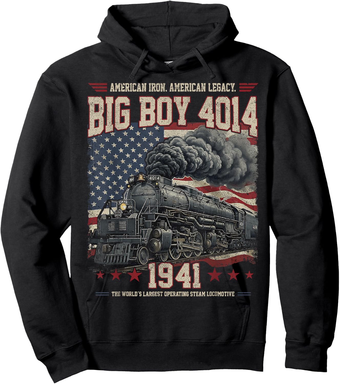 Big Boy 4014 Train 4th of July Retro US Flag Vintage Apparel Hoodie - Hoodie | Black