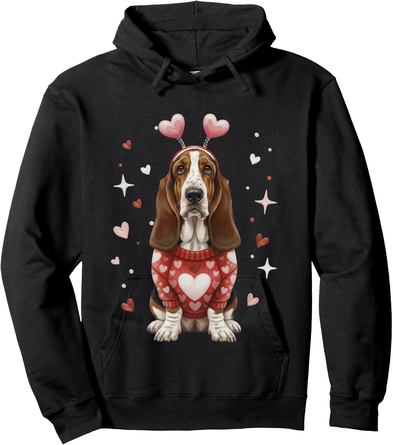 Cute Basset Hound Valentine Heart Valentines Day Hoodie - Hoodie | Black