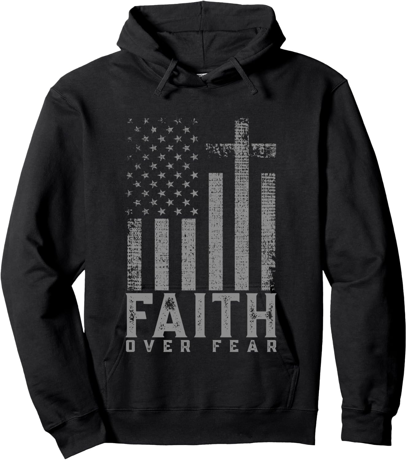 Faith Over Fear Cool Christian Cross American USA Flag Hoodie - Hoodie | Black
