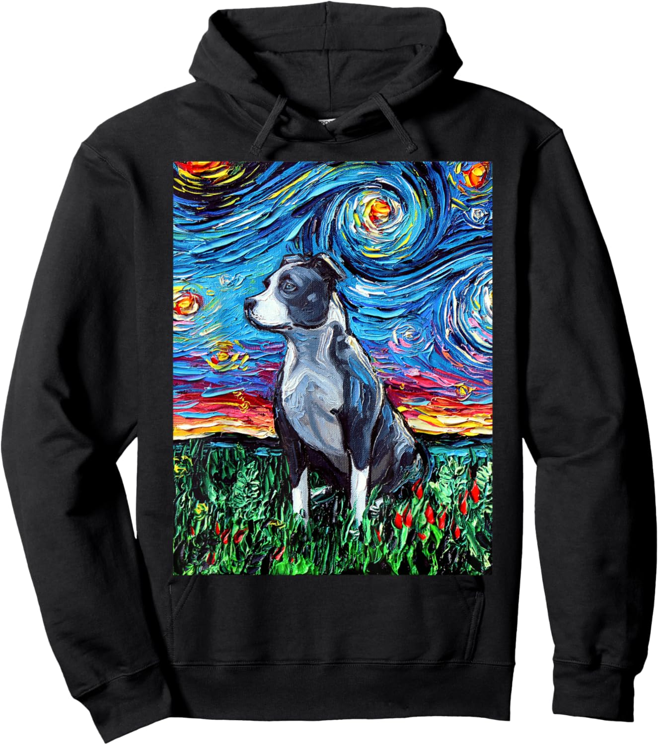 Aja Pitbull Starry Night Art Print Hoodie - Hoodie | Black