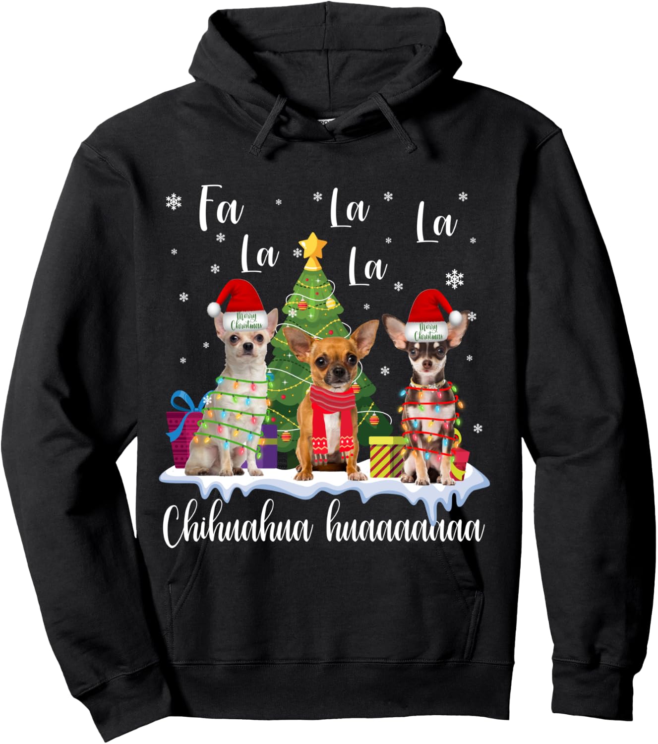 Chihuahua Dog Xmas Fa La La La Funny Ugly Christmas Sweater Hoodie - Hoodie | Black