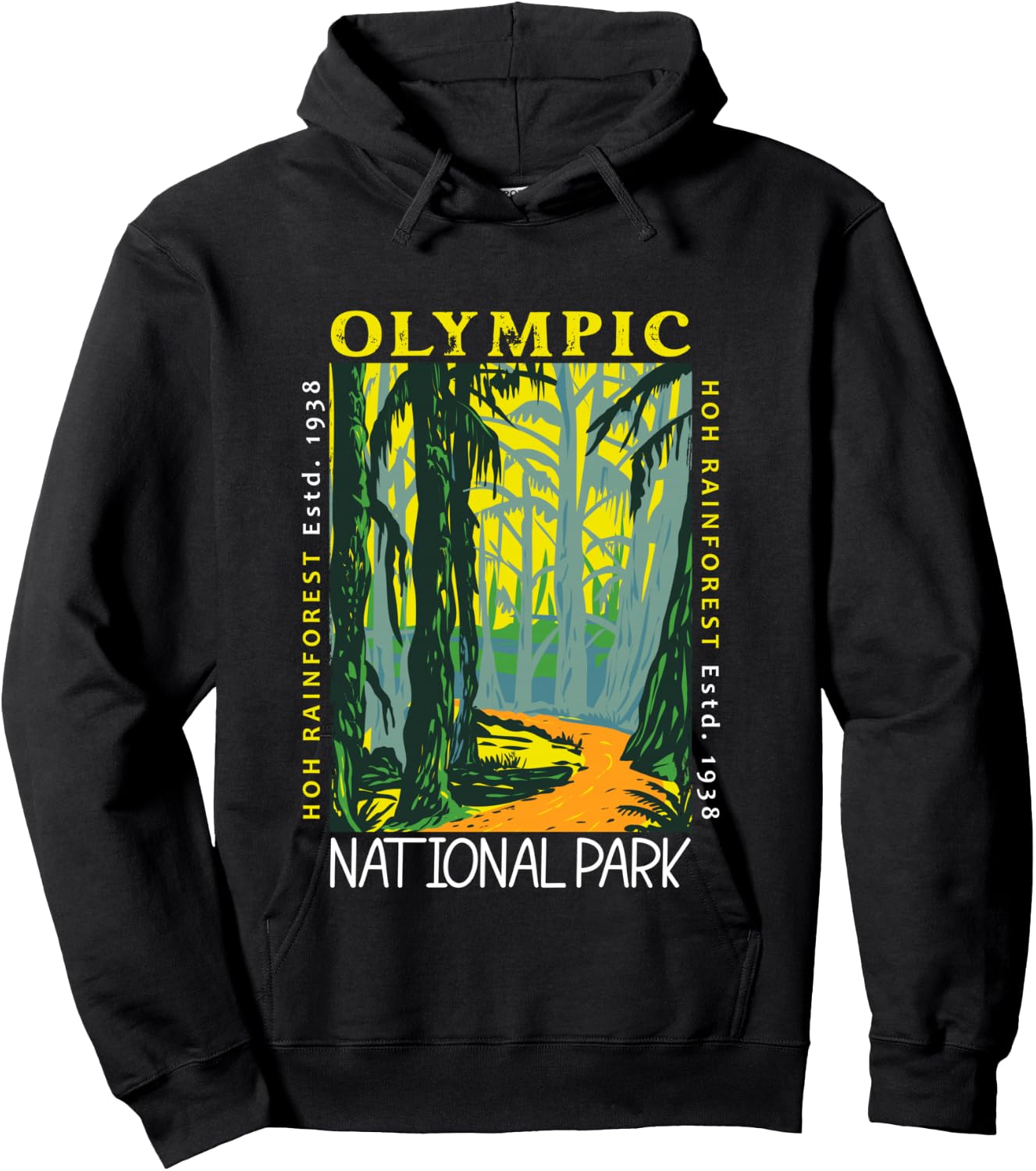 Hoh Rainforest Washington National Park Vintage Hoodie - Hoodie | Black