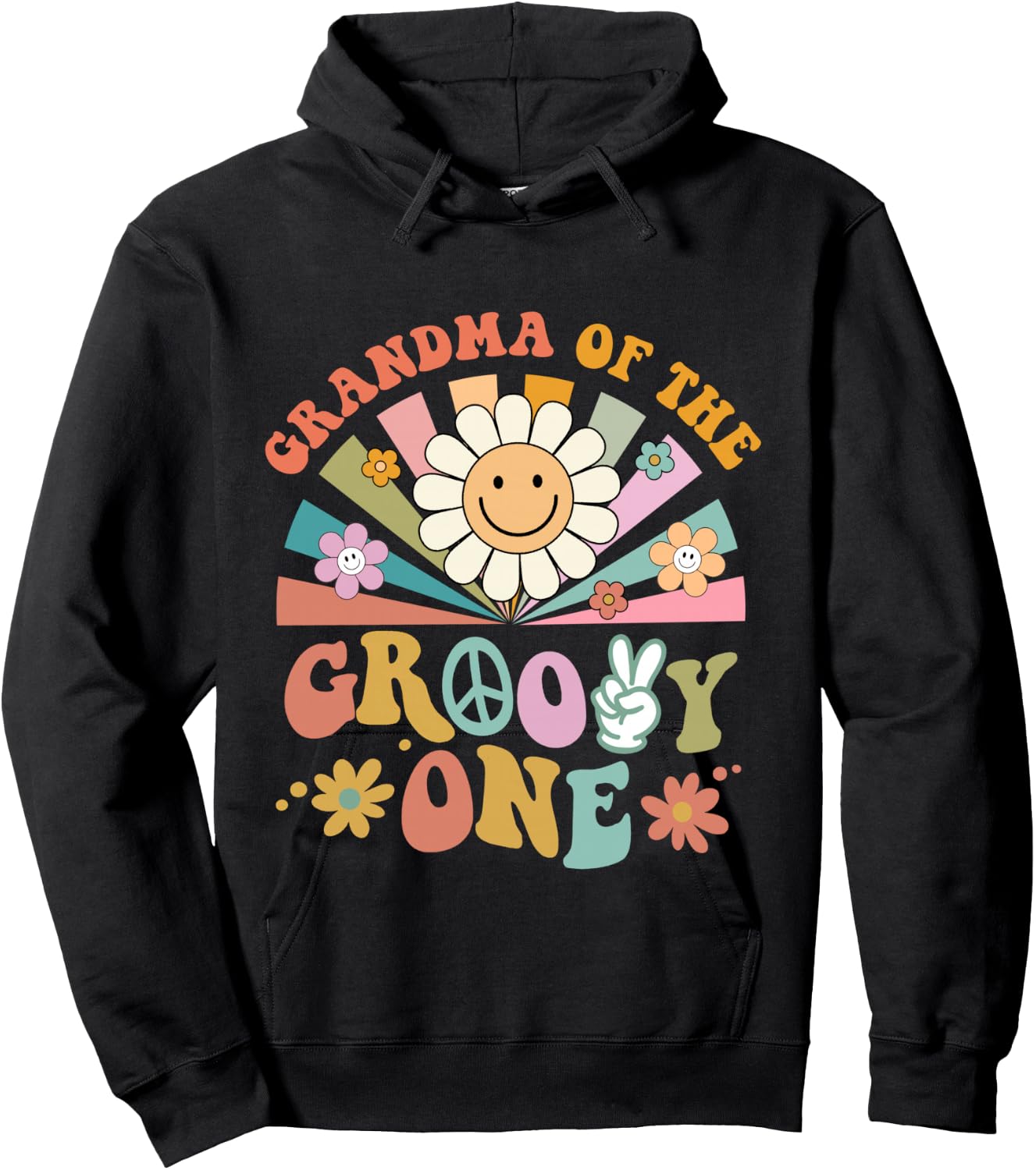 Grandma of Groovy One Matching Family First Birthday Party Hoodie - Hoodie | Black