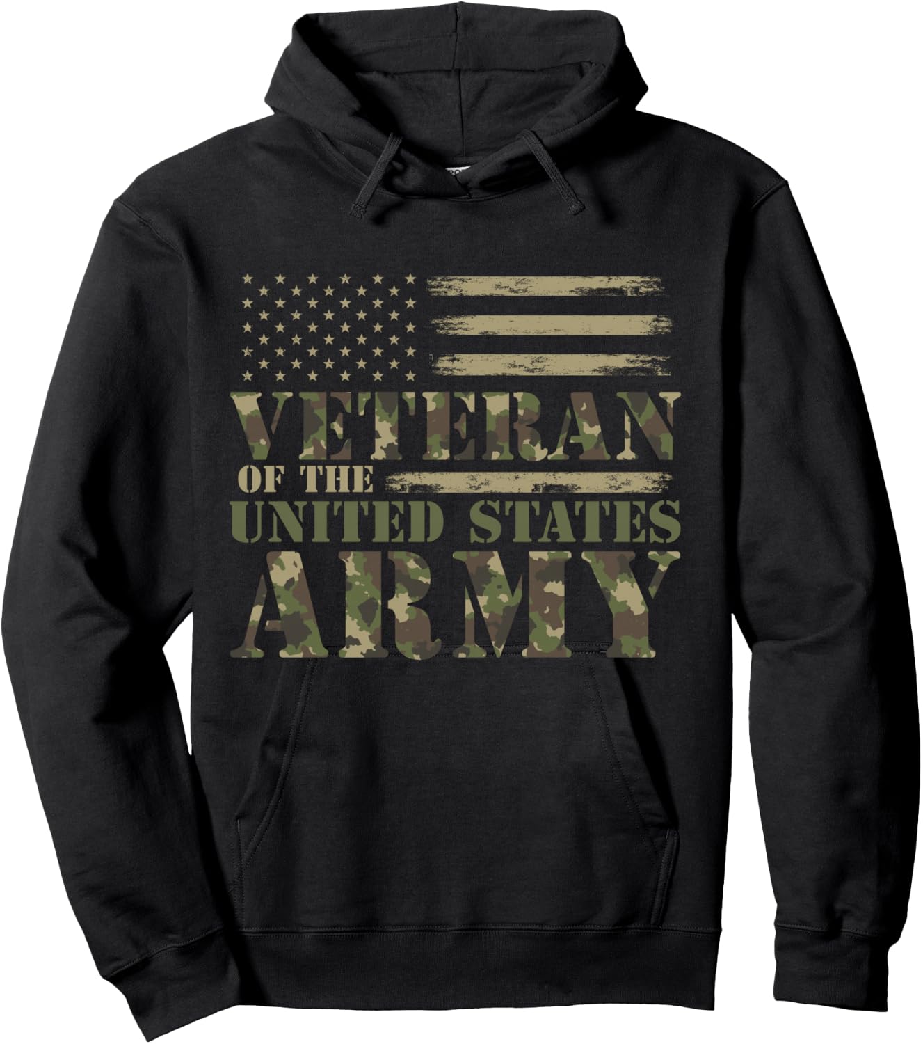 Veteran of The United States Army Camouflage US Flag Veteran Hoodie - Hoodie | Black