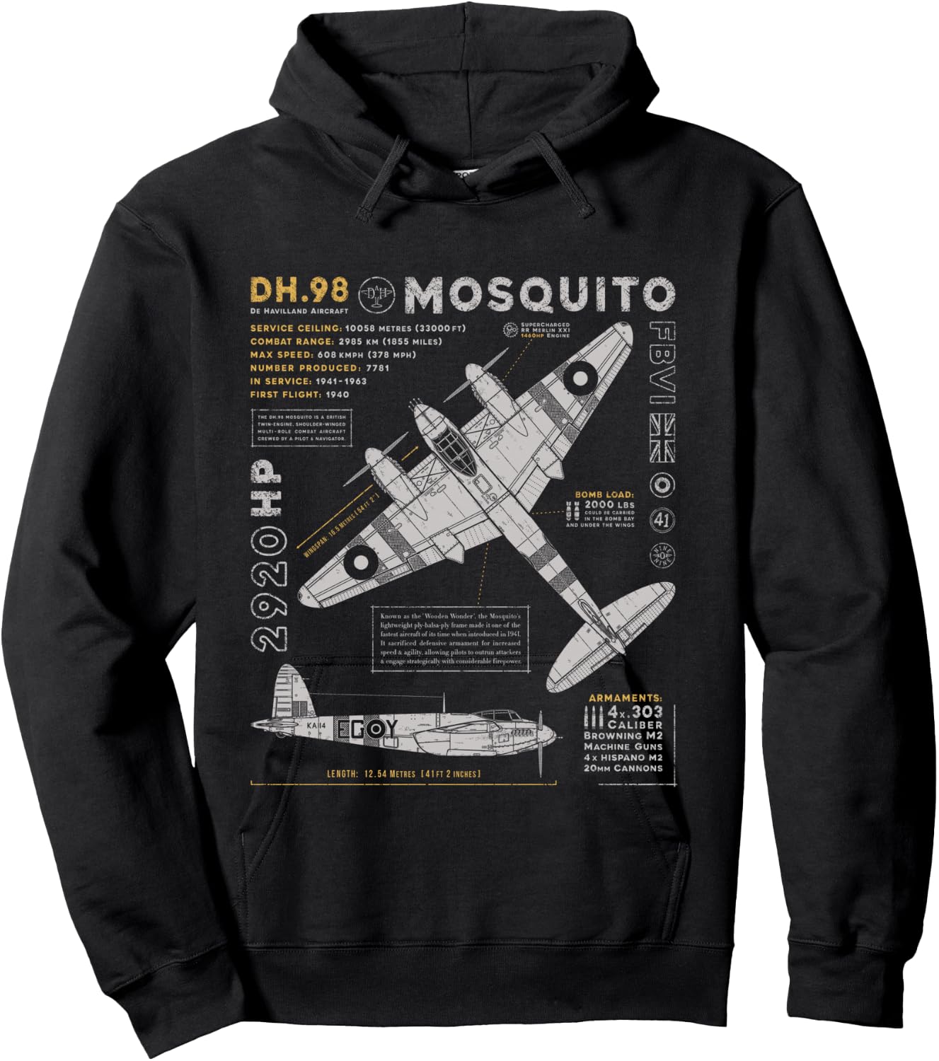 de Havilland Mosquito Fighter Bomber | British WW2 RAF DH.98 Hoodie - Hoodie | Black