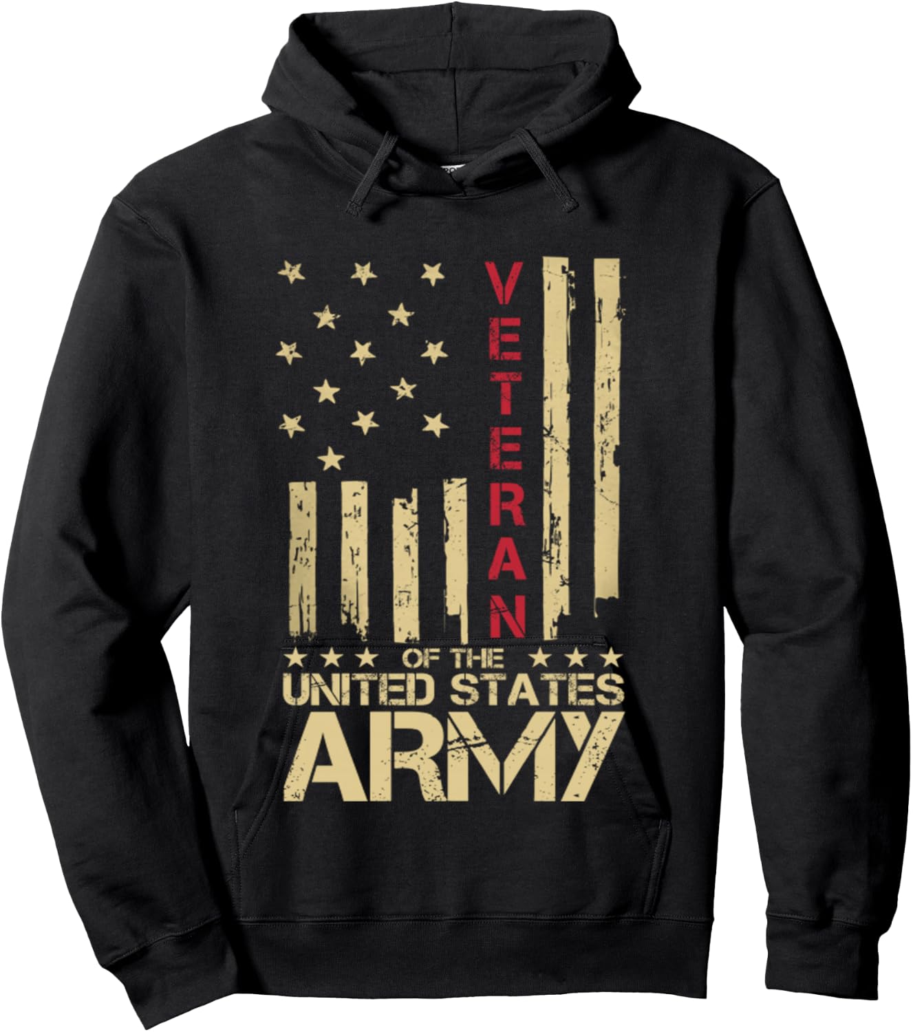 Patriotic U.S Army Veteran Red Line American Flag Vintage Hoodie - Hoodie | Black