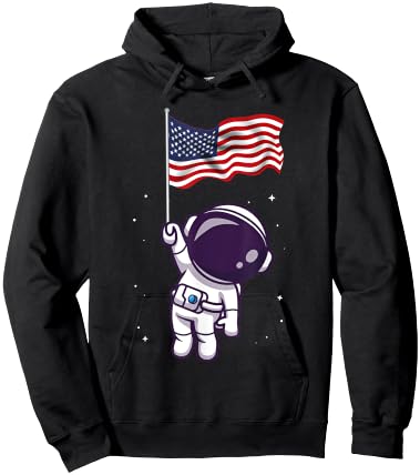 4th Of July Astronaut USA American Flag Funny Patriotic Hoodie - Hoodie | Black