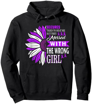 Seizures Tried To Beat Me Epilepsy Warrior Awareness Purple Hoodie - Hoodie | Black