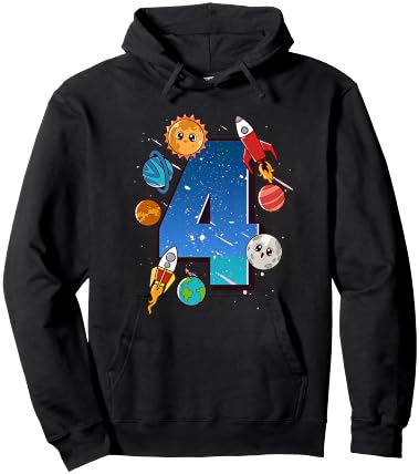 Boys 4th Birthday Party Outfit 4 Years Old Space Planets Hoodie - Hoodie | Black
