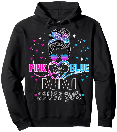 Messy Bun Pink Or Blue Mimi Loves You Gender Reveal Baby Hoodie - Hoodie | Black