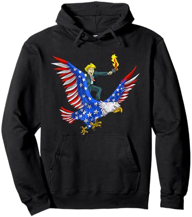 Trump On USA Eagle Cute US 4th Of July Funny American Gift Women Kids Men Hoodie - Hoodie | Black