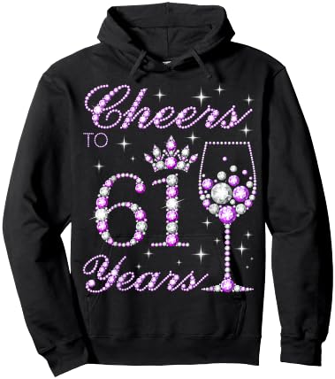 Cheers to 61 Years Old Women Purple Crown 61st Birthday Hoodie - Hoodie | Black