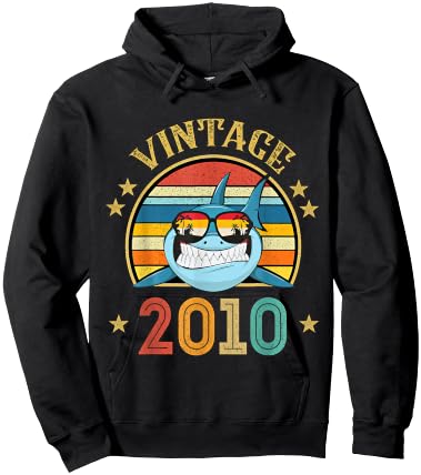 Vintage Shark Gift 16 Years Old Retro Vintage 2010 Hoodie - Hoodie | Black
