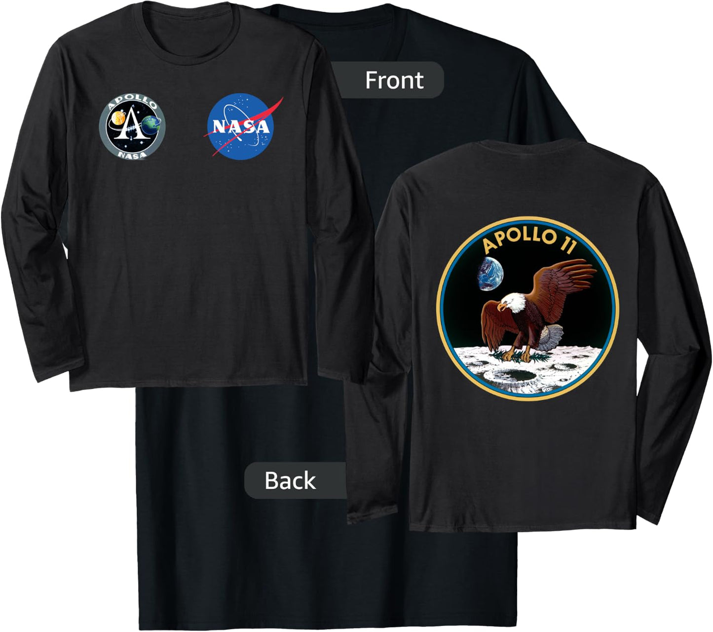 Apollo 11 Front and Back Design NASA Moon Program T-Shirt - T-Shirt | Black